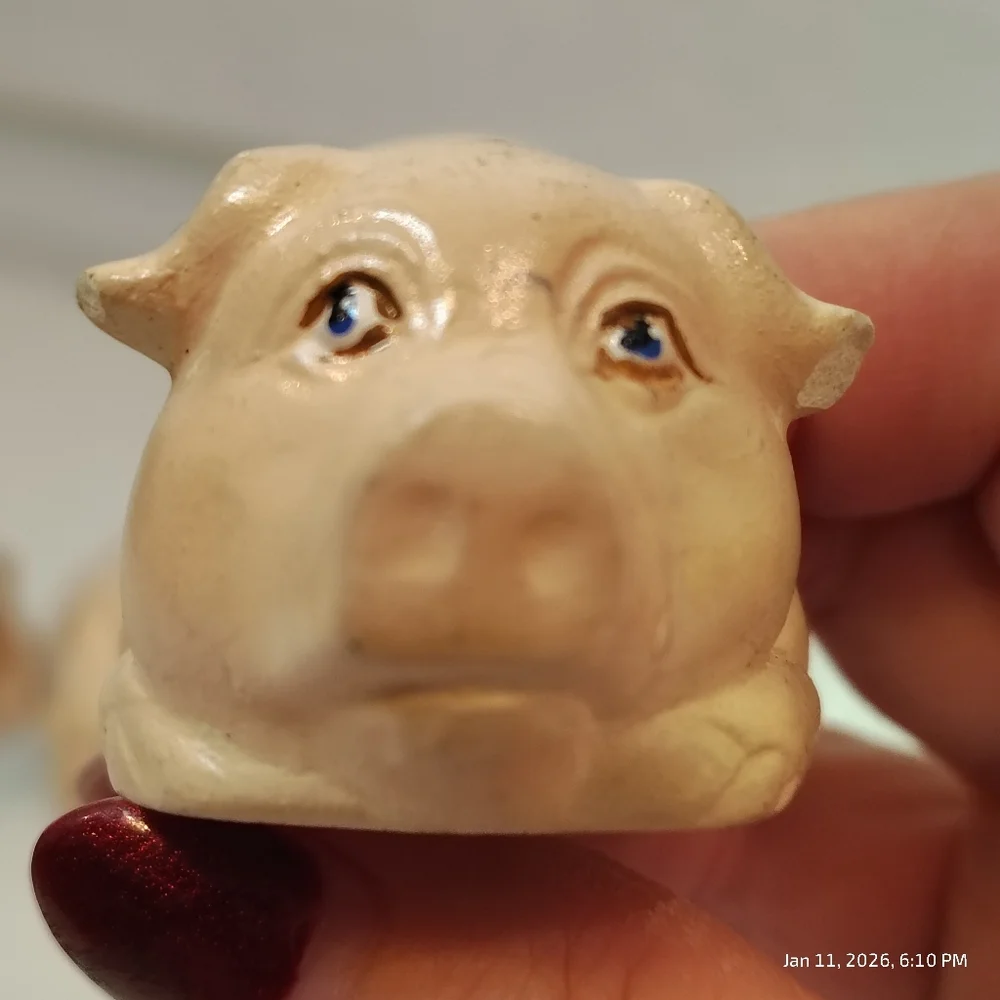 Vintage Pottery Pink Pig Napkin Rings Holders Hand Painted Set of 6